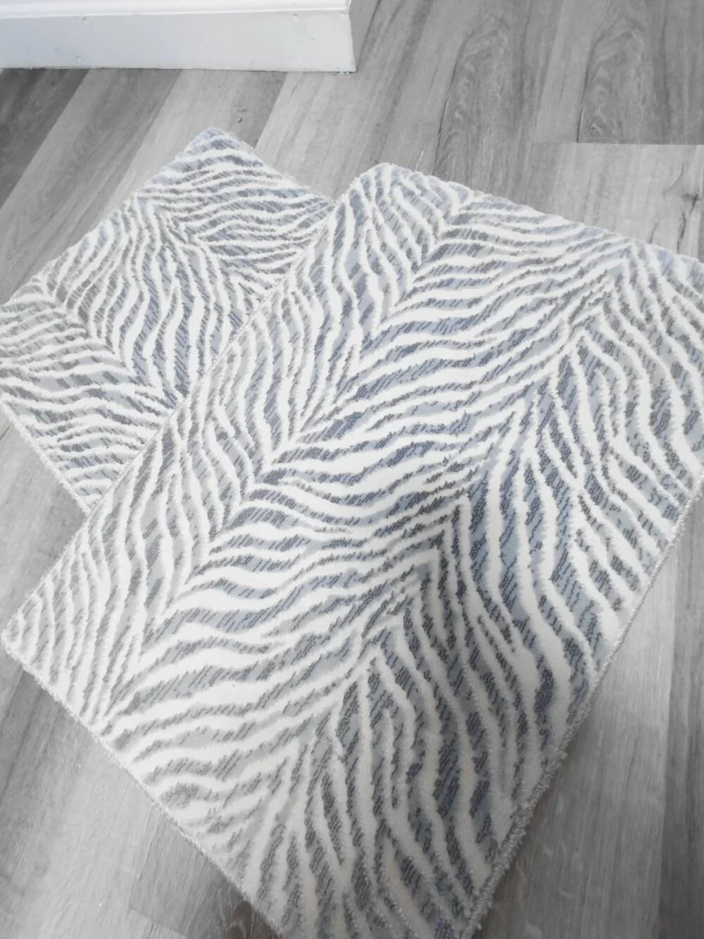 Zebra Stripe Animal Print Machine Washable Grey & Ivory Area Rug Set of 2